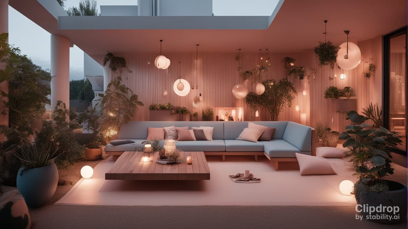 AI generated: high resolution photography landscape design, absolutely open space snack-bar and blended with the g...