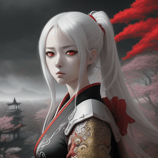 AI generated: painting, fantasy, japan, anime, in the style of realistic hyper-detailed rendering, dark white and ...