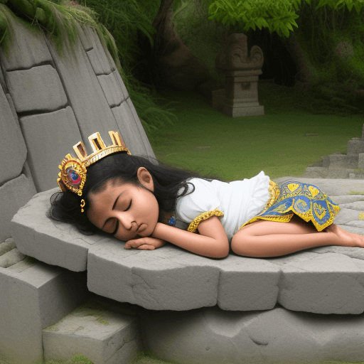 AI generated: princesa azteca hermosa durmiendo boca arriba sobre rocas