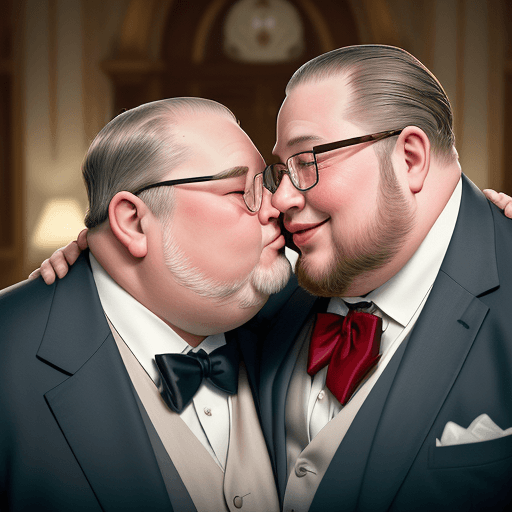 AI generated: Hyper realistic image of A heartwarming scene capturing a tender moment between two fat men of 75 ye...