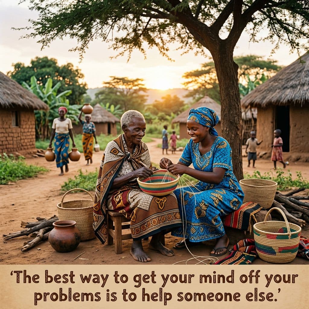 AI generated: image based on an African Proverb with the text 'The best way to get your mind off your problems is ...