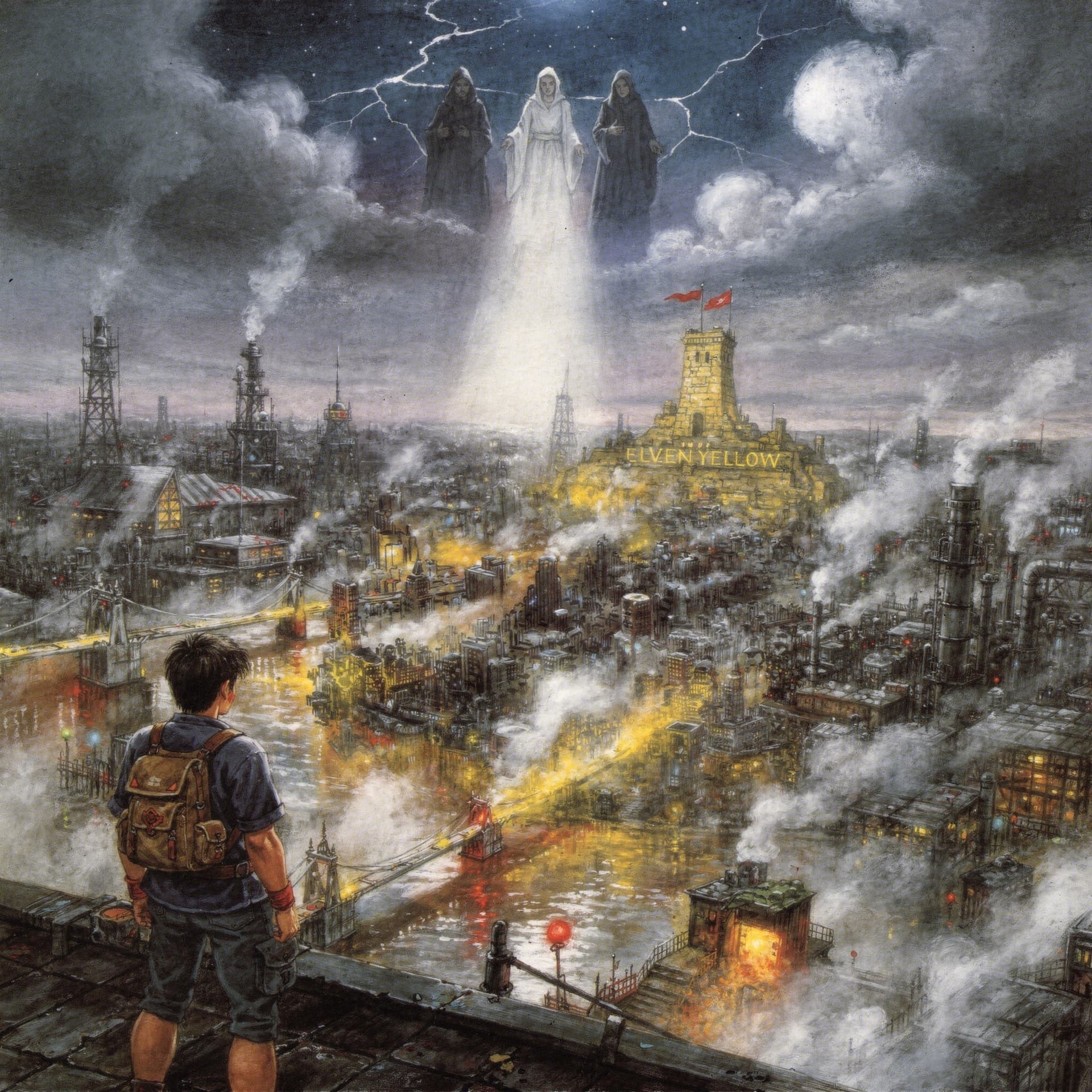 AI generated: Japanese 1990s RPG box art illustration,
 hand-painted airbrush art, romantic composition inspired b...