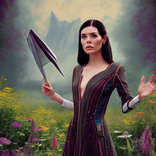 AI generated:  ""beautiful star trek vulcan with flowing long black hair pointy ears, farm girl with evilcore make...