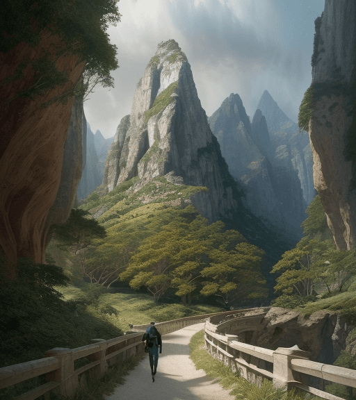 AI generated: walk a long path to Fulfilment, beautiful scenery, crowds follow us, soft focus, SLR image, sporting...
