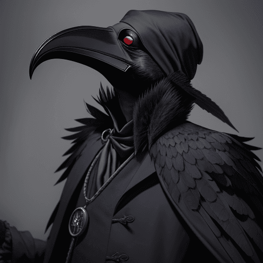 AI generated: Hyper realistic plague doctor wearing a coat made of raven feathers
