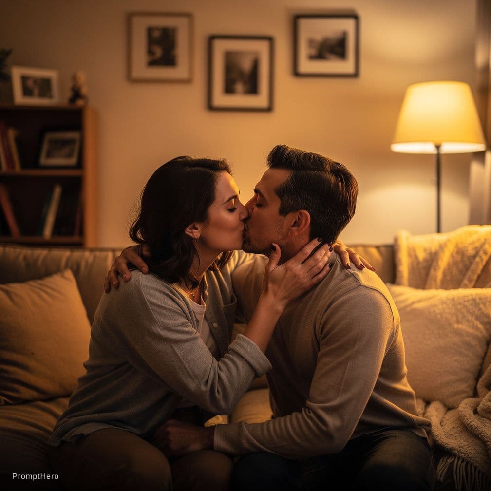 AI generated: Kissing each other hot in bed