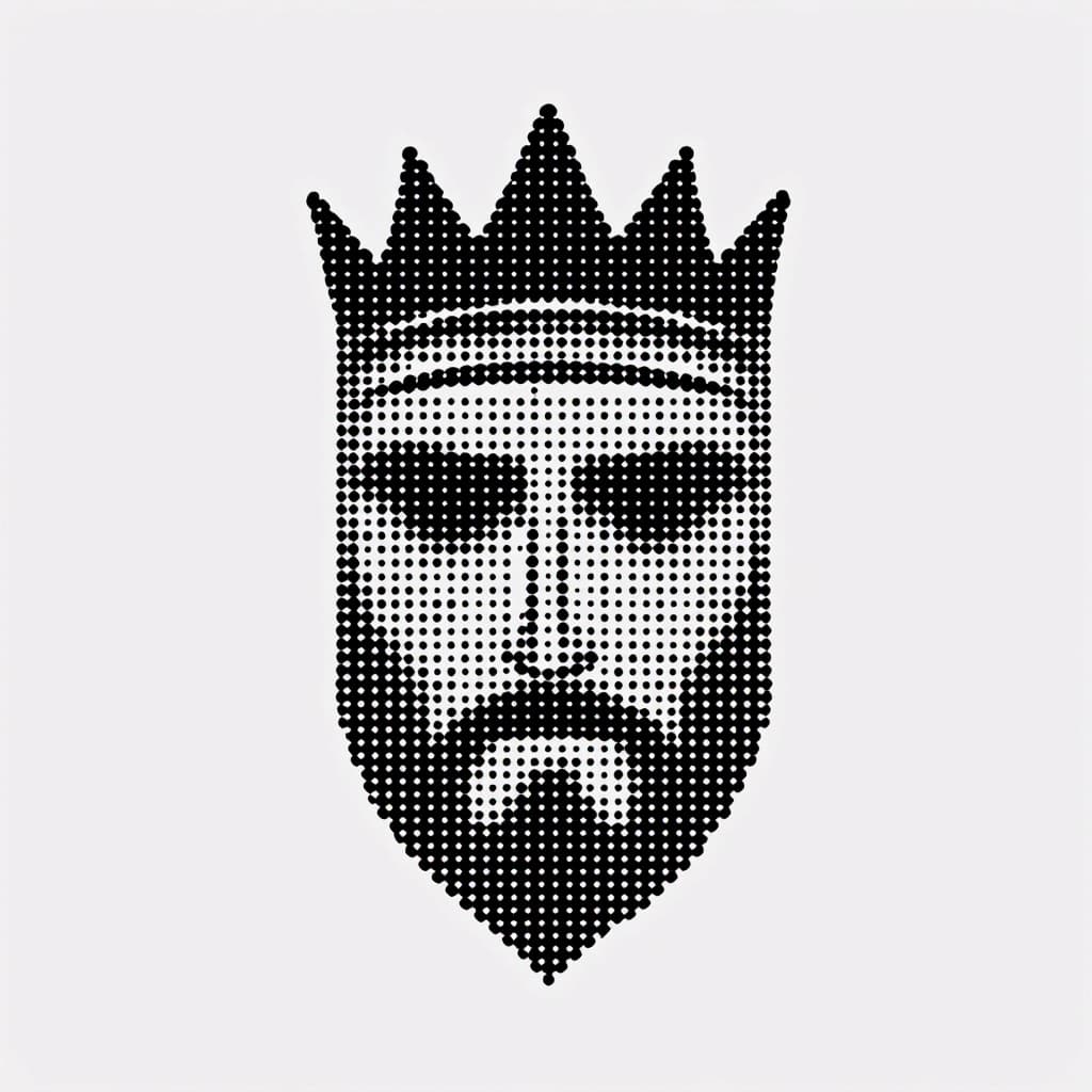 AI generated: a simple black dotted dots forming the shape of a king face, flat design, vector illustration, on ma...