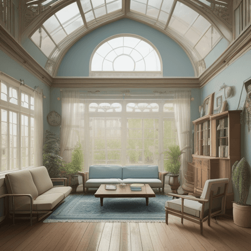 AI generated: High resolution photography interior design, dreamy sunken living room conversation pit, wooden floo...