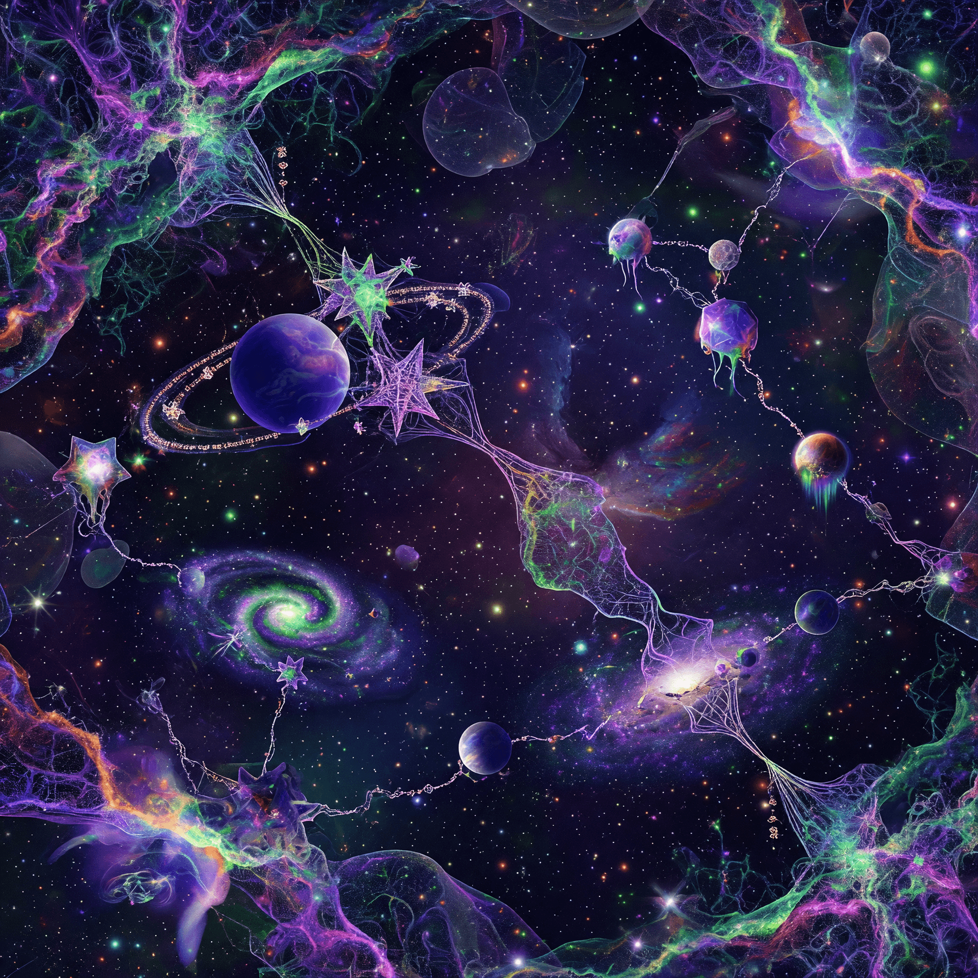 AI generated: A view of galaxies in a parallel universe where the known rules of nature do not apply. Where the vi...