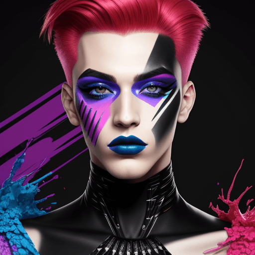 AI generated: Bold and bright makeup looks, with vibrant eyeshadow, bold lips, and creative designs; male portrait...