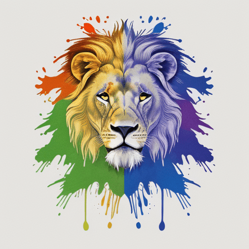 AI generated: Colored Splash ink Lion White background