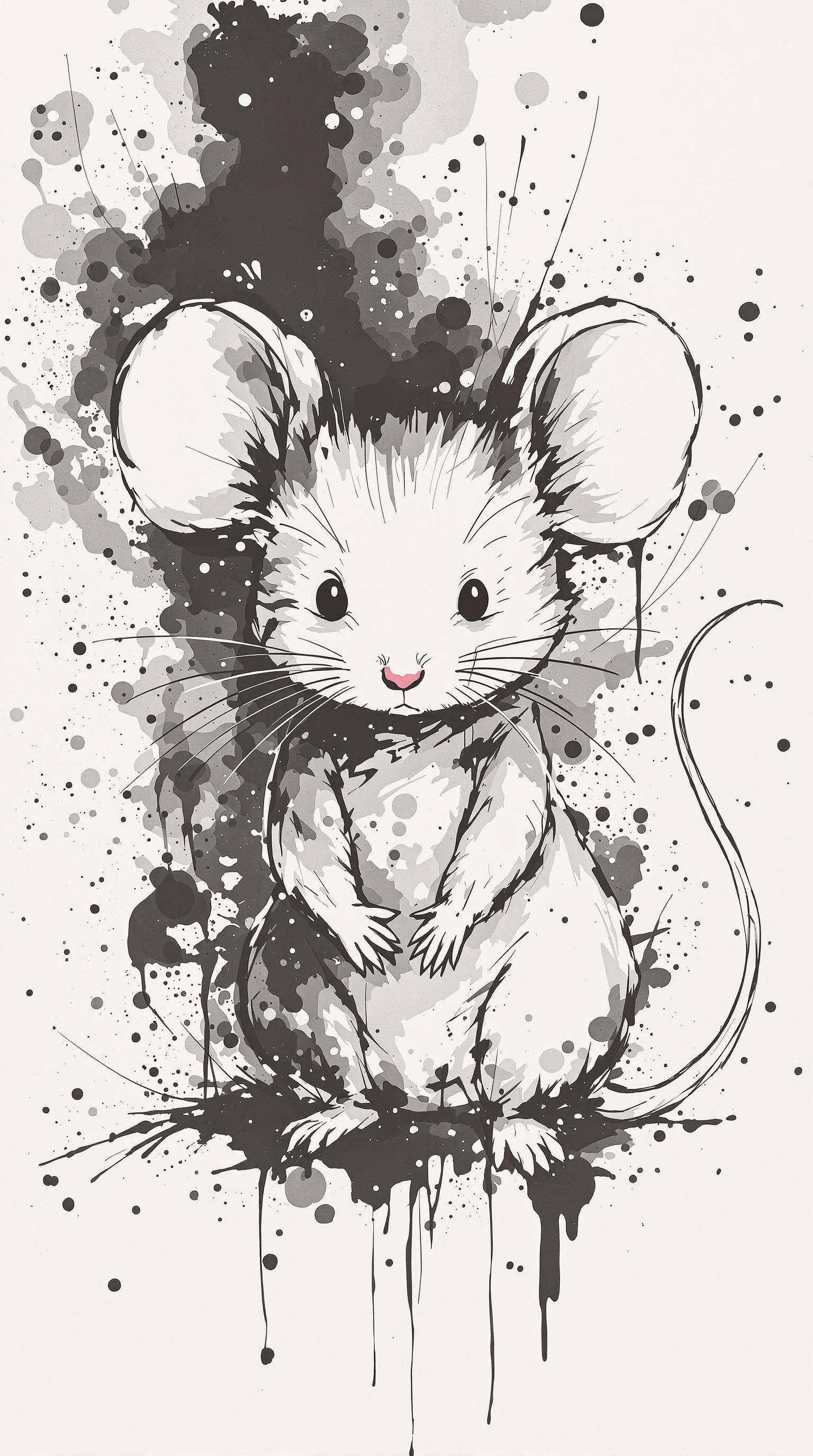 AI generated: cute Mouse with straight face, detailed,ink style,Ink splash art on the background,ink style,The who...