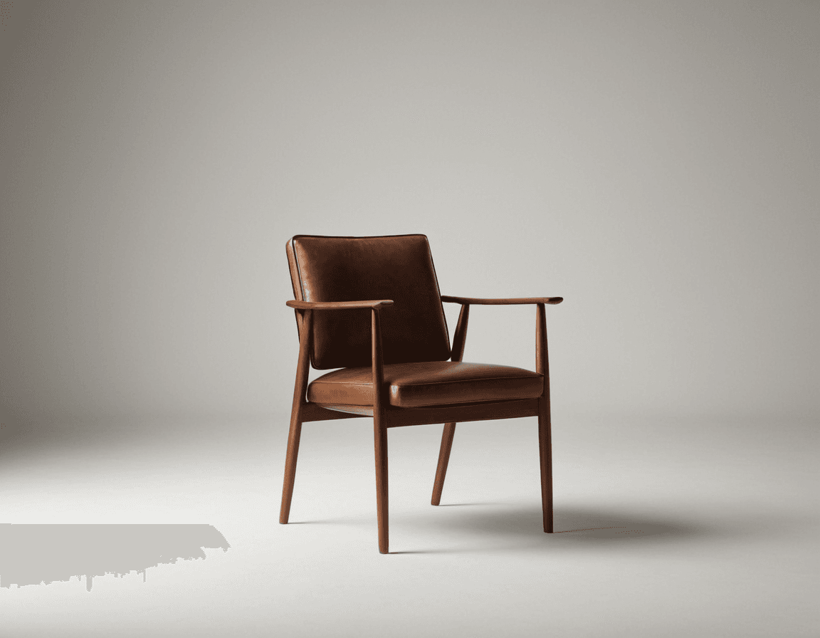 AI generated: minimalistic chair, white studio setting, a Hasselblad X1D II 50C 90mm lens, texture and fine stitch...