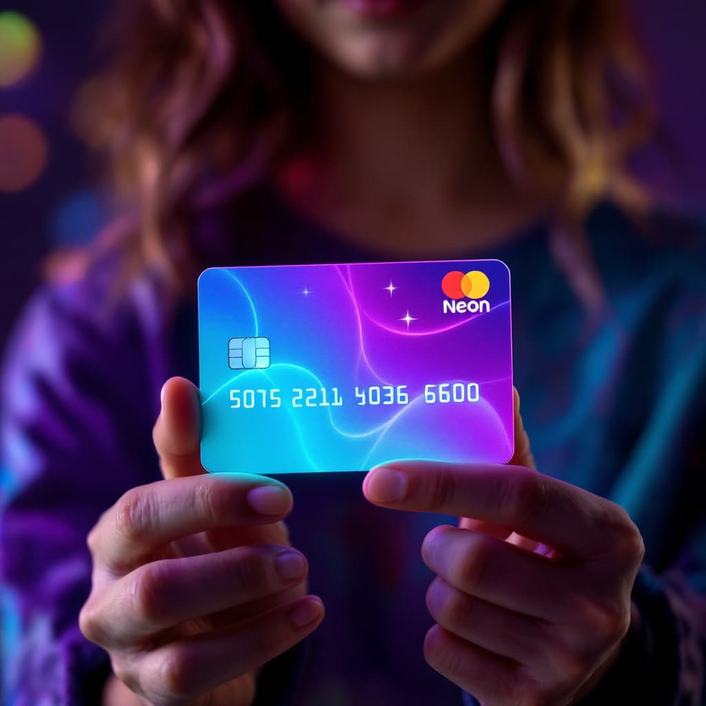 AI generated: create an image with a person holding a Neon credit card