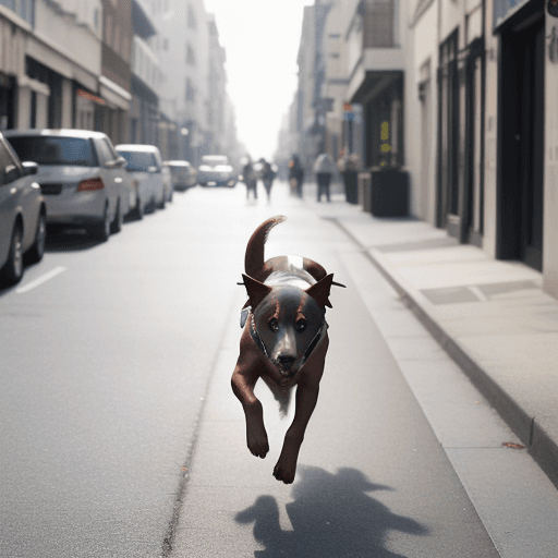 AI generated: dog running after his lover in the street.
