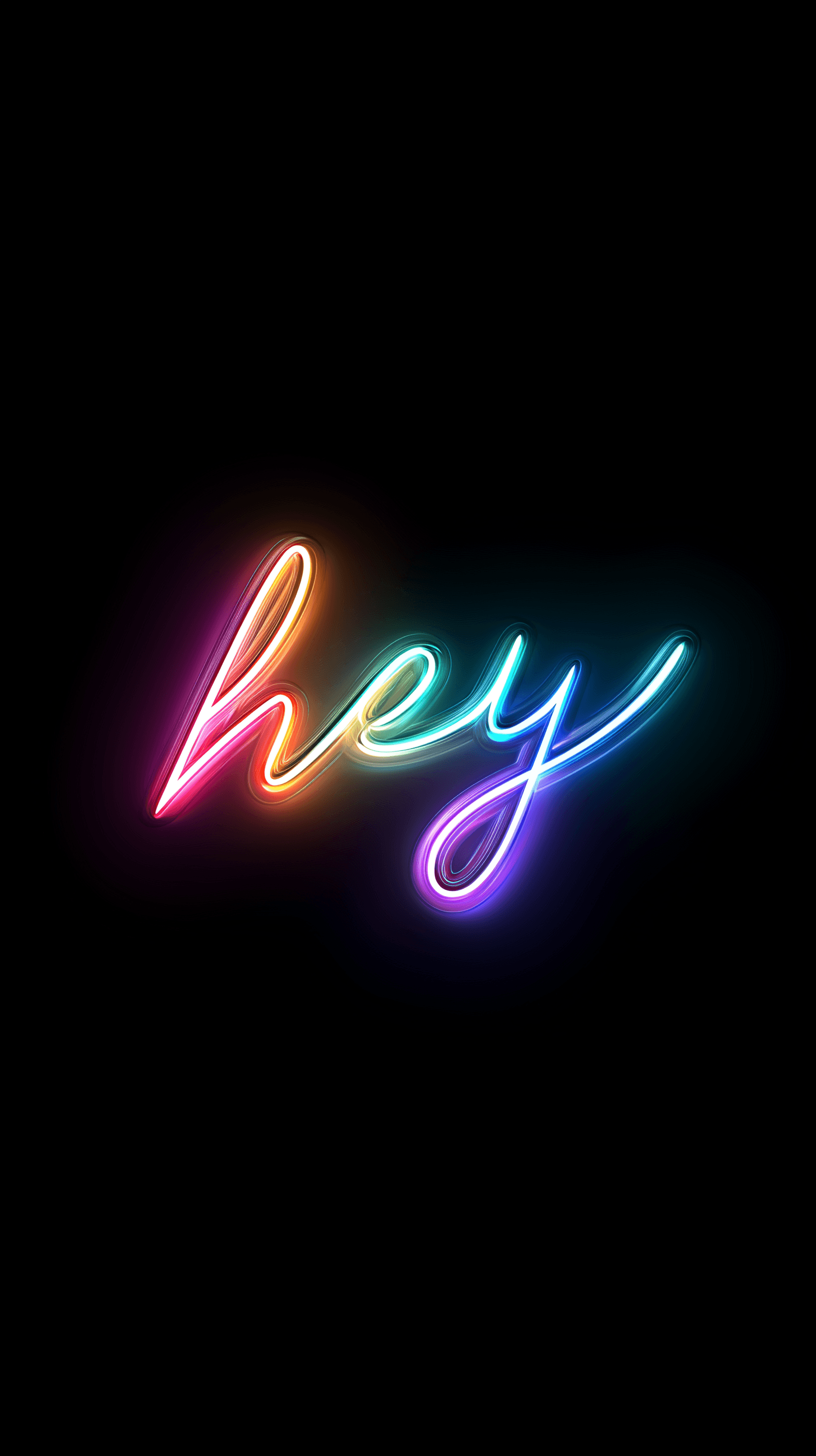 AI generated: high resolution render, vector illustration, lettering "hey" in a glowing neon cursive font on a sol...
