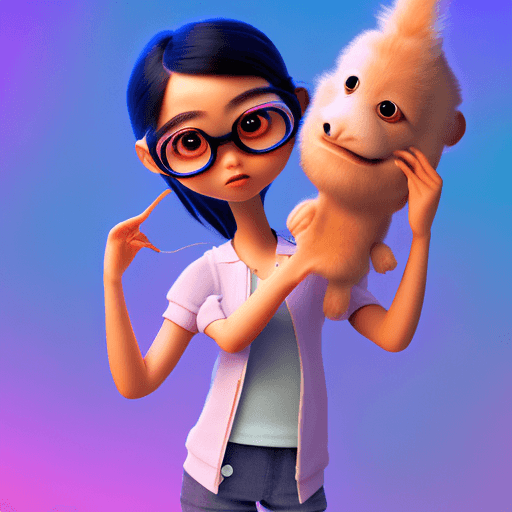 AI generated: cute, adorable,  Pixar, disnet,  8k,  love,chinese girl,black hair, wear glasses,a braid --q 1 --v 4