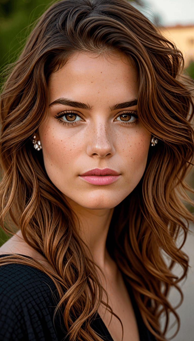 AI generated: A portrait of a young beautiful  (Spanish|Italian|Irish) girl, (freckles:0.9), glossy pink lips, (br...