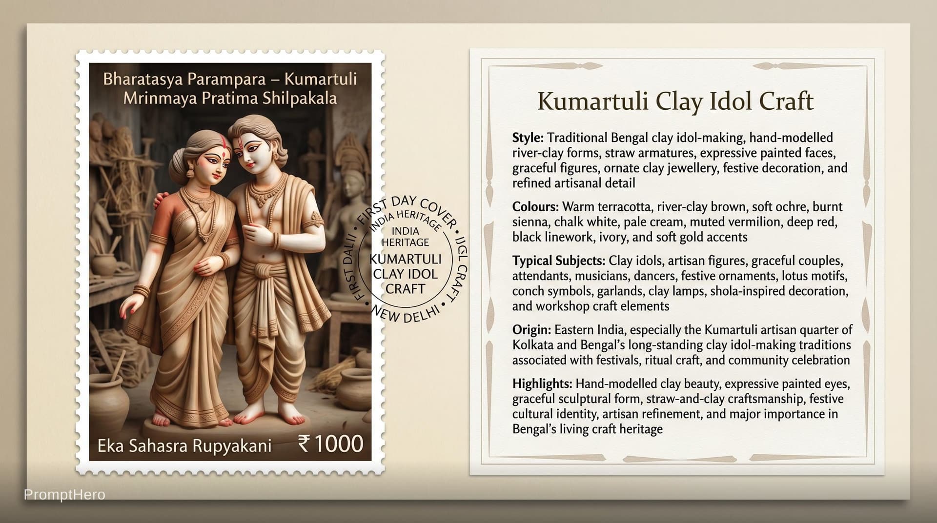 AI generated: Create a 16:9, 4K premium commemorative First Day Cover envelope inspired by India Post heritage des...