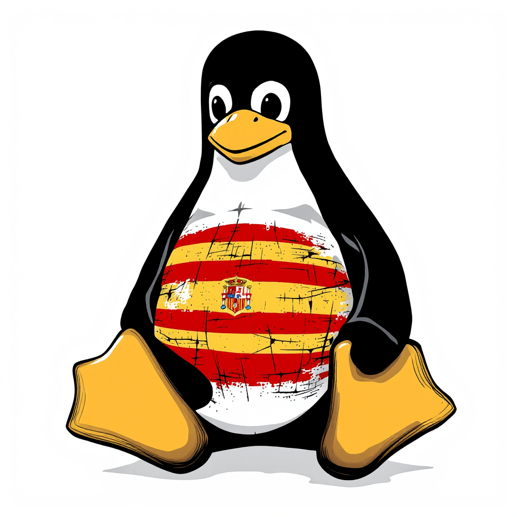 AI generated: linux tux with catalan flag on the belly without any effect and transparent background