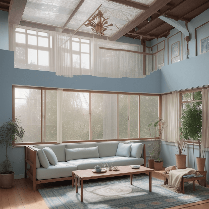 AI generated: High resolution photography interior design, dreamy sunken living room conversation pit, wooden floo...