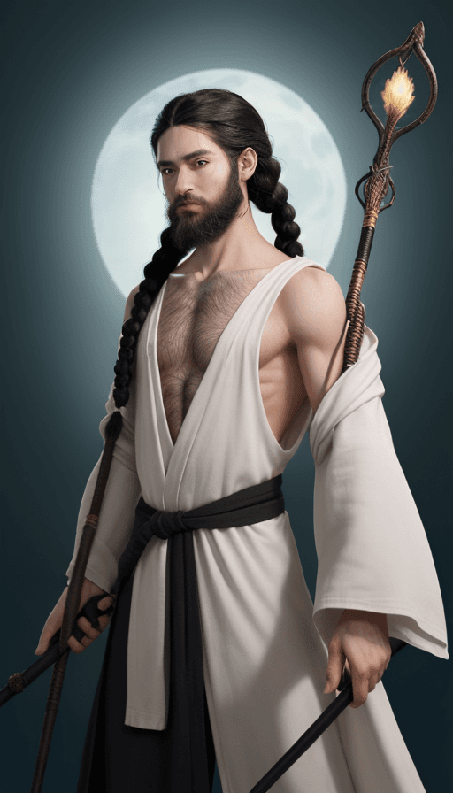 AI generated: A 24 year old human wizard. He is of average height and has green eyes and black hair. He has a wiry...