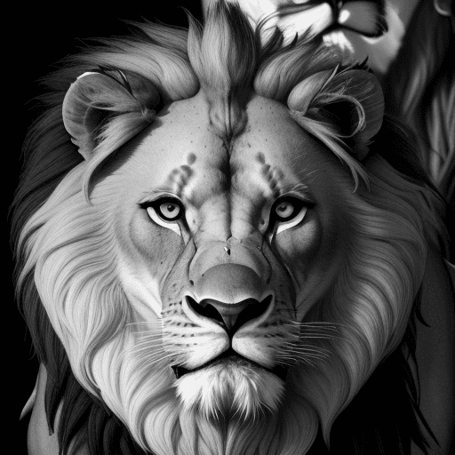 AI generated: Lions,angry, strong expression, close-up, glorius, black and white, rose flowers 