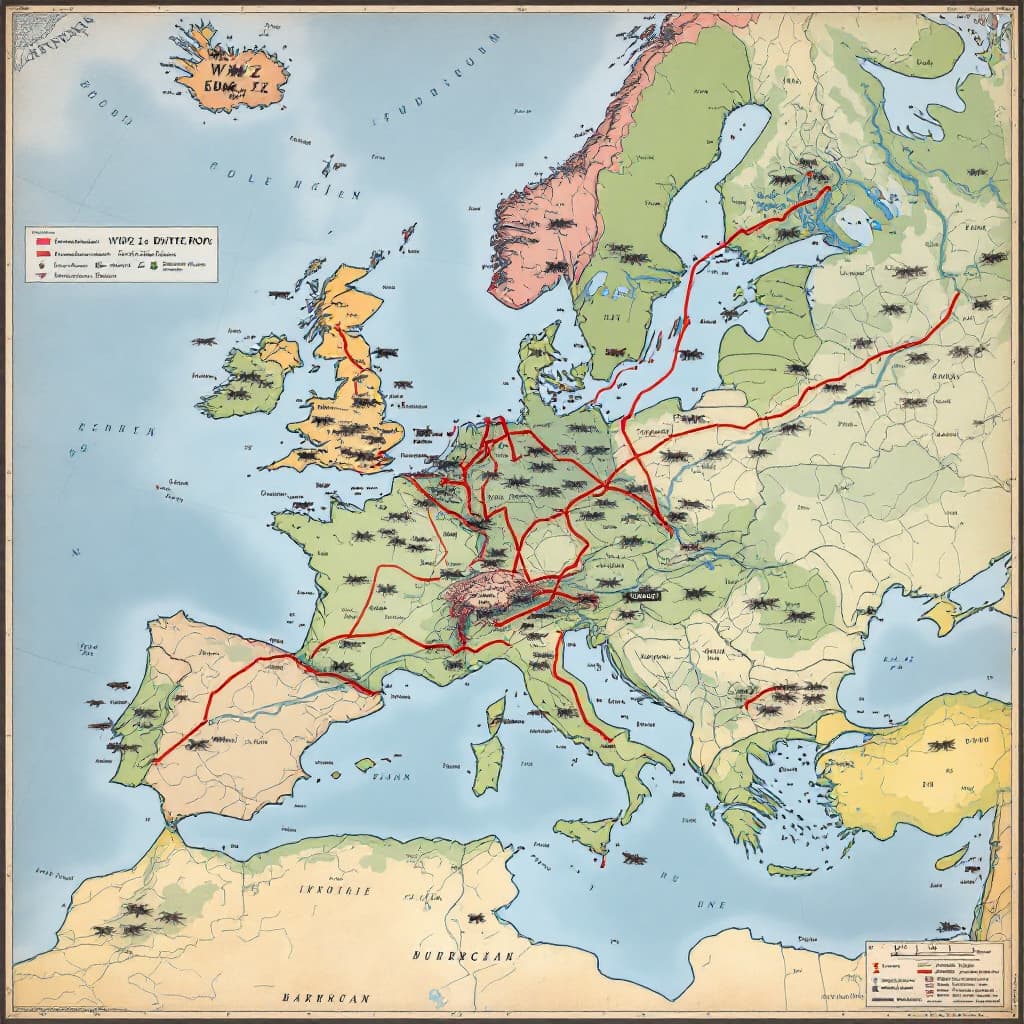 AI generated: ww2 battle strategy map in Europe and more realistic  
