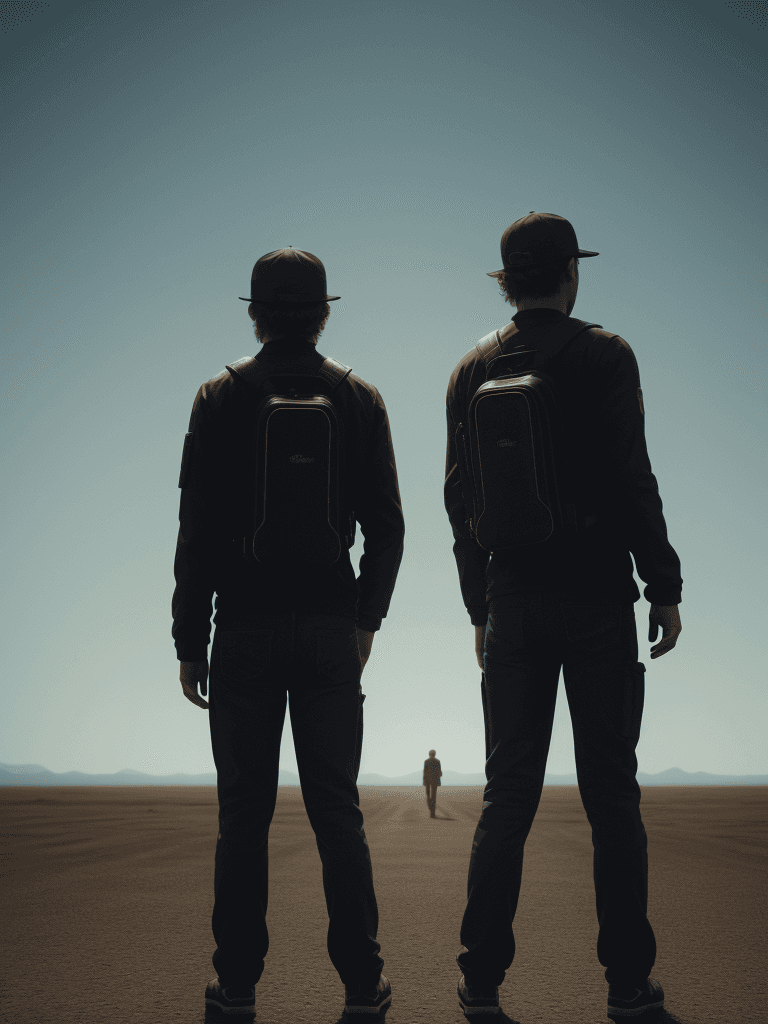 AI generated: Two people standing back to back. Realistic, cinematic, 8K