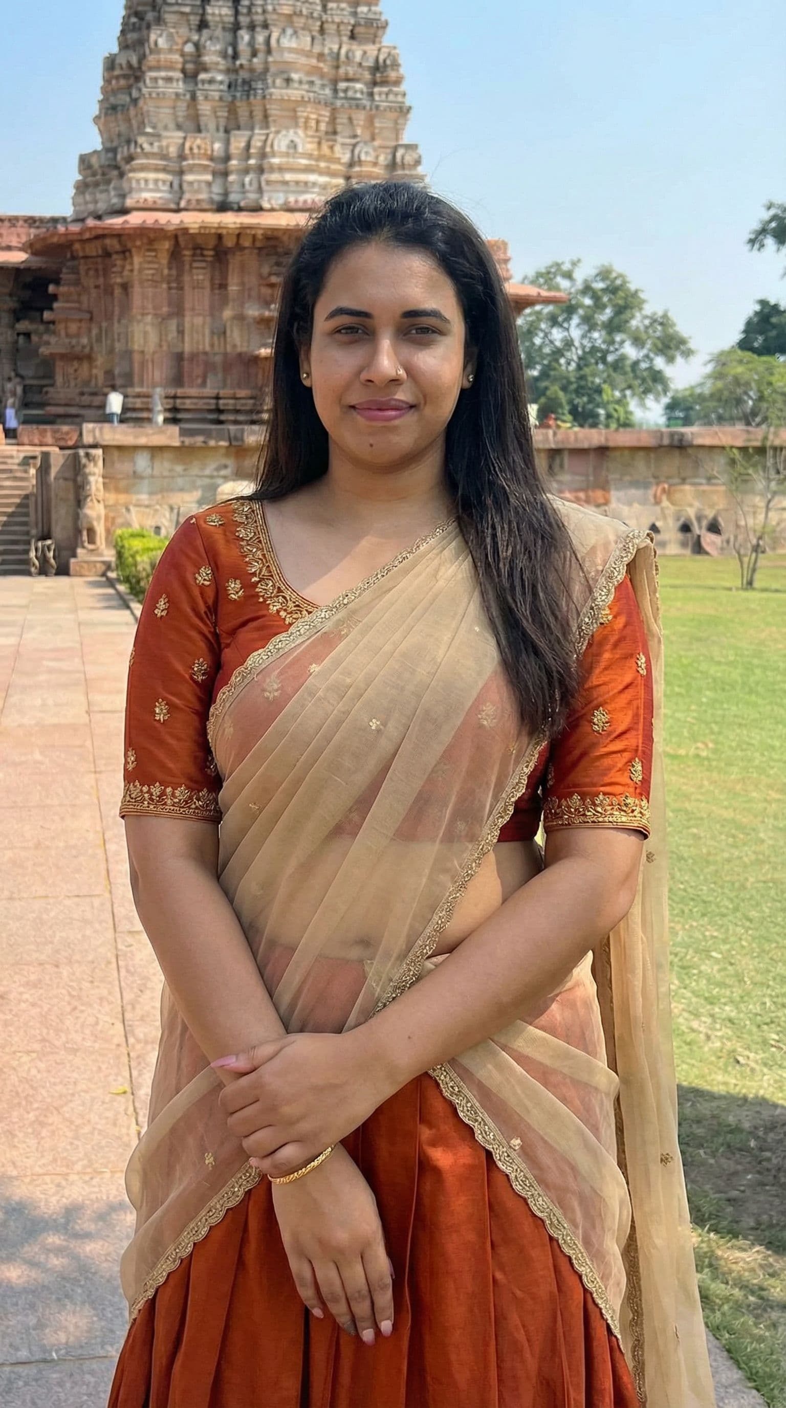 AI generated: Pls share semi nude half saree image