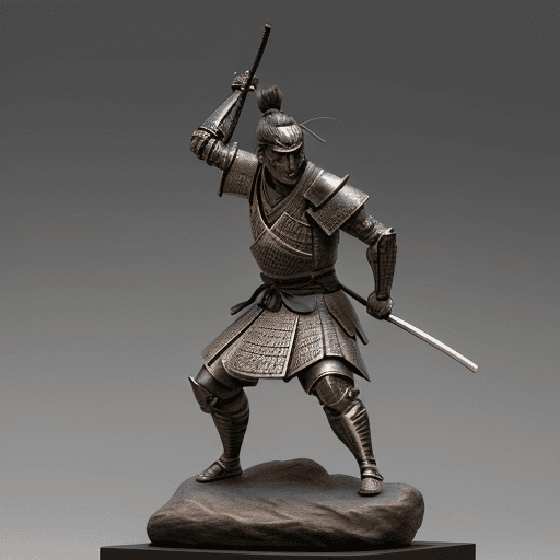AI generated: a samurai warrior sculpture in bronze, oxide. 4k