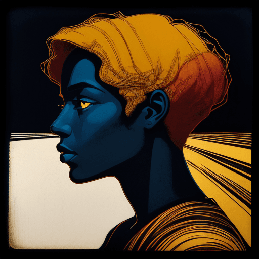 AI generated:  woman's profile, in the style of iconic civil rights imagery, light indigo and dark amber, colorful...