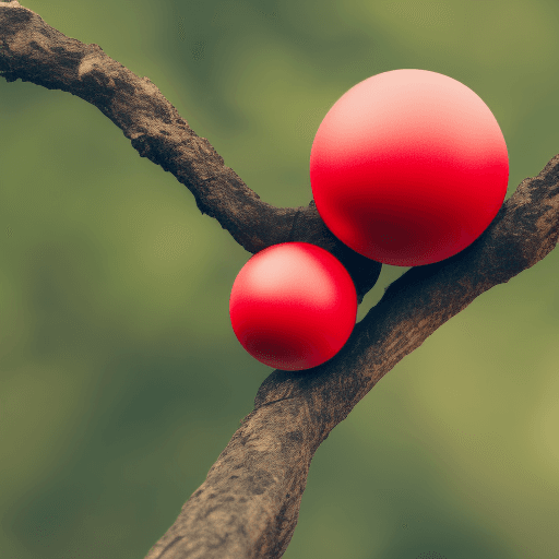 AI generated: happy, red ball, 
on a branch