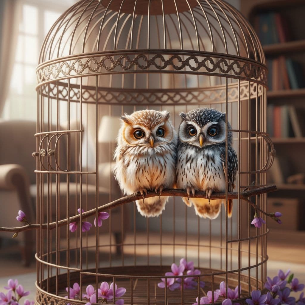 AI generated: in a birdcage at home