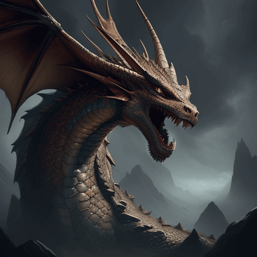 AI generated: incredible detailed shot of a magnificent dragon waking up from a thousand years of sleep, the gaze ...