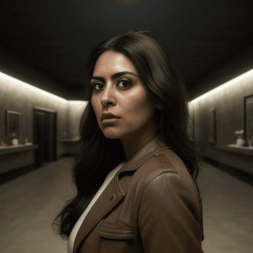 AI generated: In a hyper-realistic landscape, a 35-year-old Mexican woman stands out with her dark hair flowing gr...