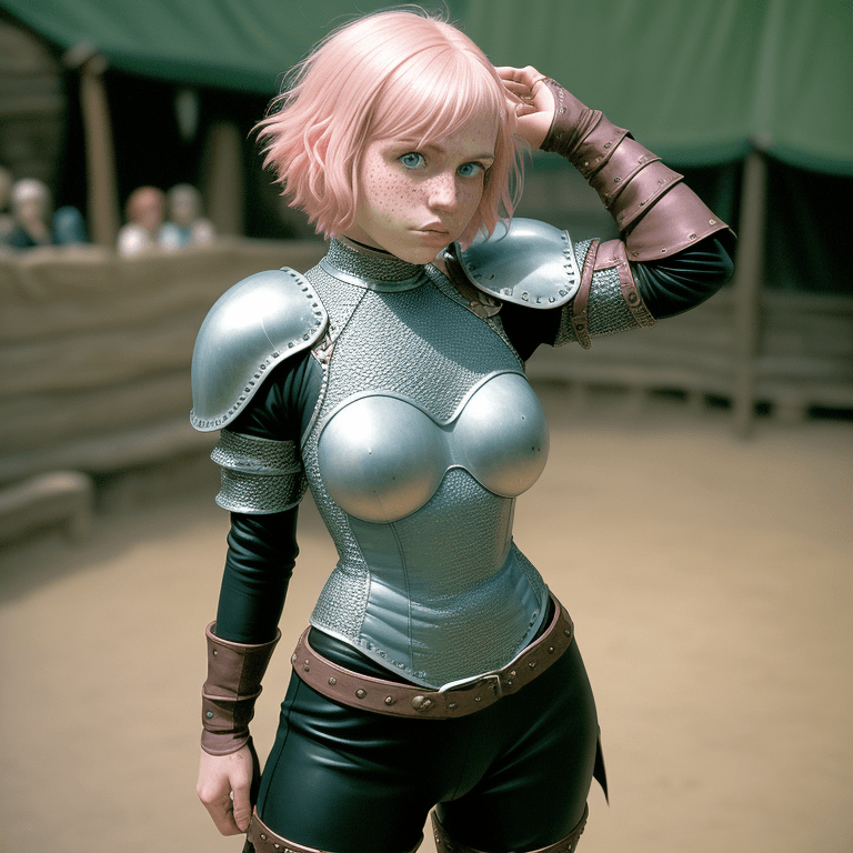AI generated: It is D&D world, dynamic pose, girl, she has short length pink hair and teal highlights, she is emba...