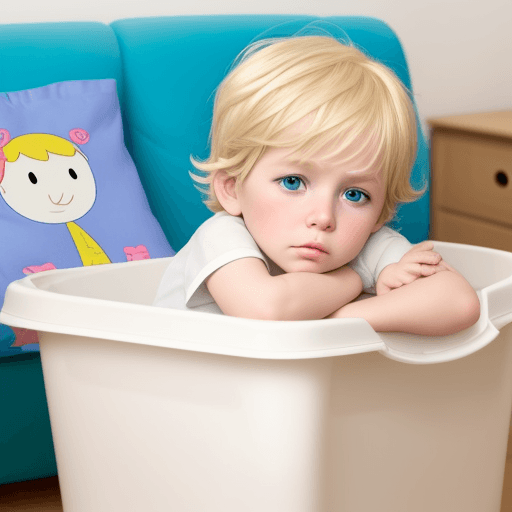 AI generated: FIVE YEAR OLD BLOND BOY STILL IN NAPPIES LAID ON THE WATCHING CARTOONS 