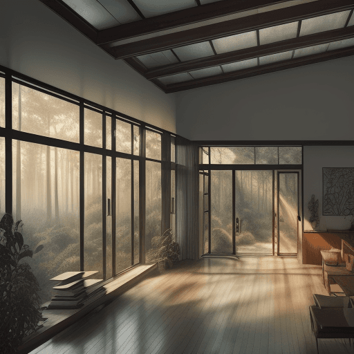 AI generated: a pencil drawing of a beautiful house where walls are made of windows in mid-century modern style at...