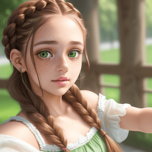 AI generated: A cute girl with light brown braided hair, talking a selfie (close up) ((waist up)), wearing a summe...