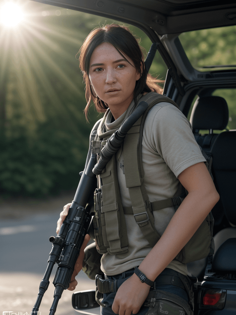 AI generated: portrait of a sniper hopping out a minivan, ultra realistic, 8k full HD, low angle, unreal engine 5,...