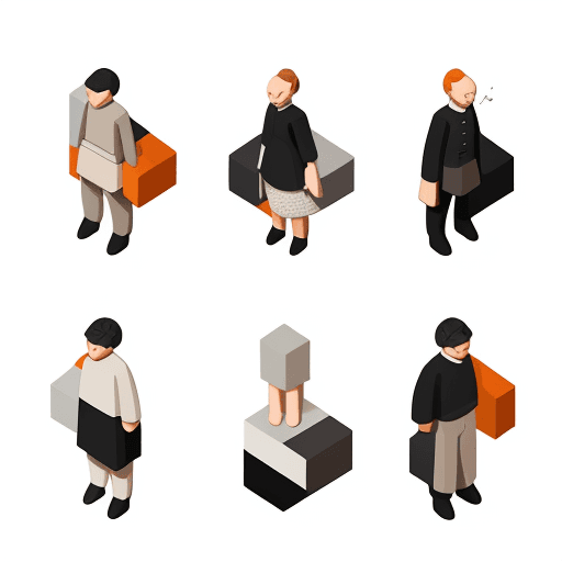 AI generated: a series of [people] are shown in isometric fashion, in the style of small brushstrokes, white backg...