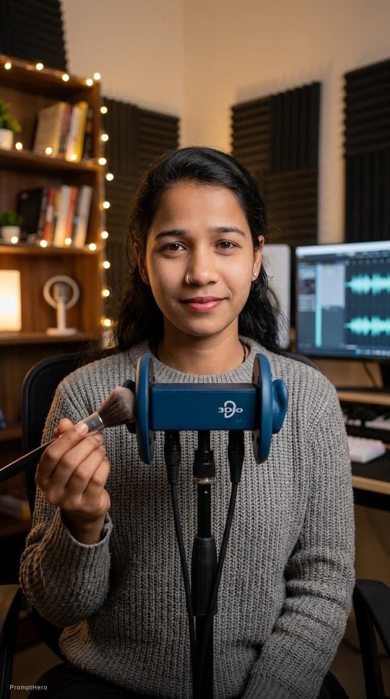 AI generated: A realistic young adult ASMR content creator, around 20 years old, from Germany, brunette with natur...