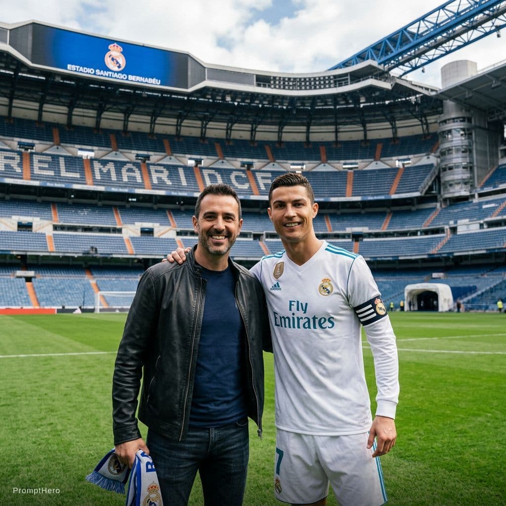 AI generated: Este chico y cristiano ronaldo en el bernabeu. Cambia por este hombre
