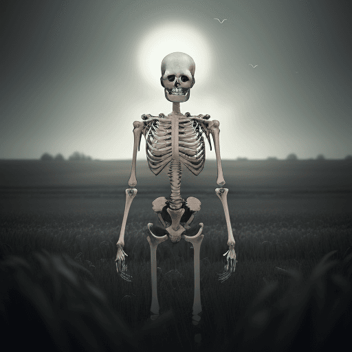 AI generated: a creepy looking skeleton standing in a field, a character portrait by Mike Winkelmann, cgsociety co...