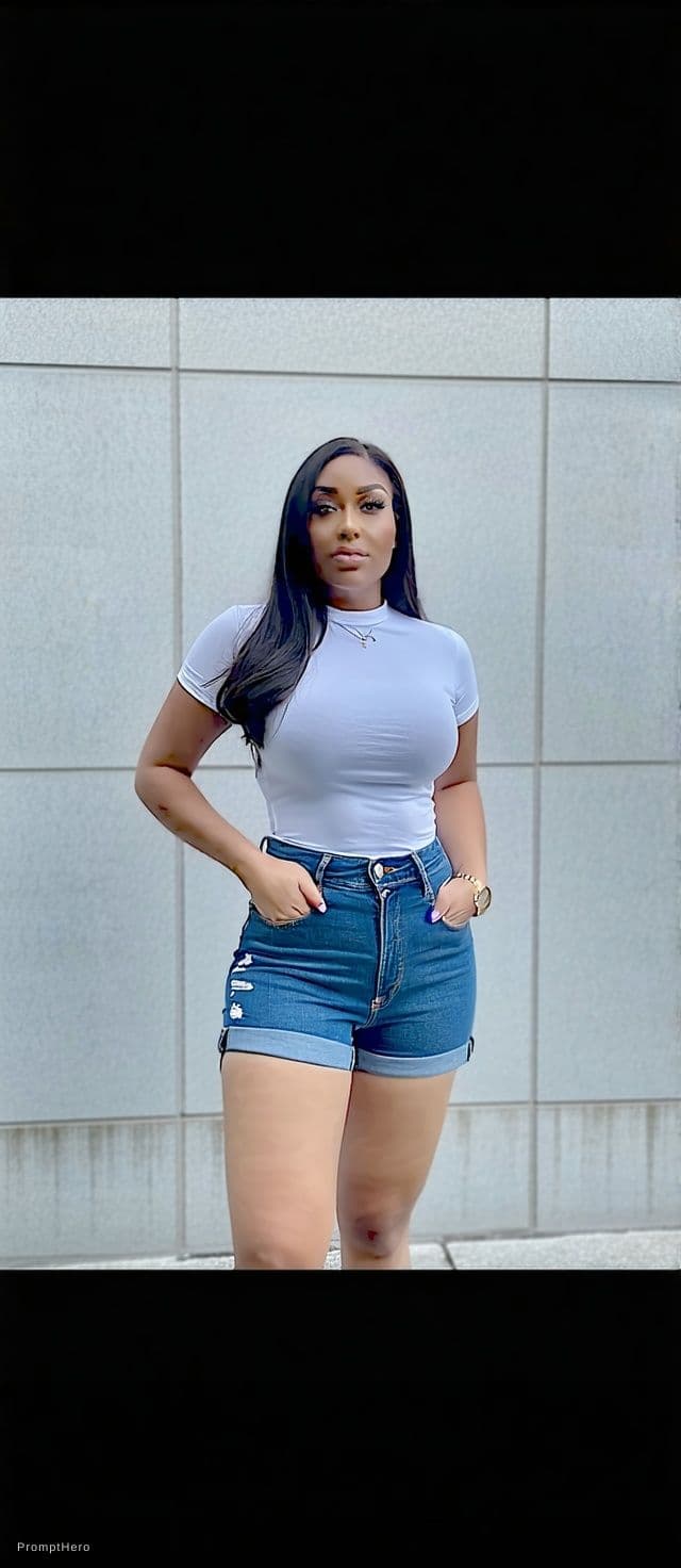 AI generated: Make this lady wearing very thight clothes and shorty