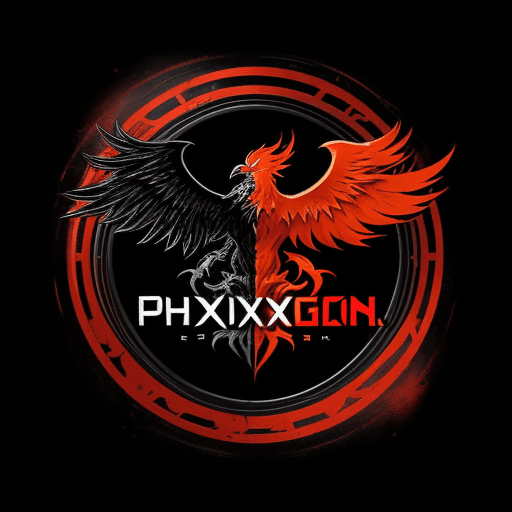 AI generated: Logo gaming wear, concept, phoenix, nonagon, colour black and red and orange, gaming, dynamic, iconi...