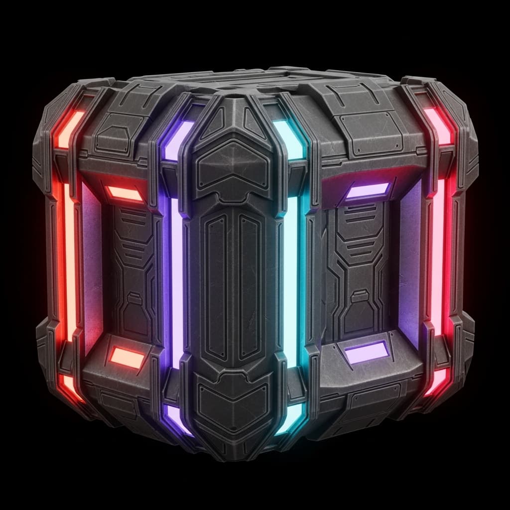 AI generated: Generate a simple, mecha-style rectangular box with RGB lighting.
