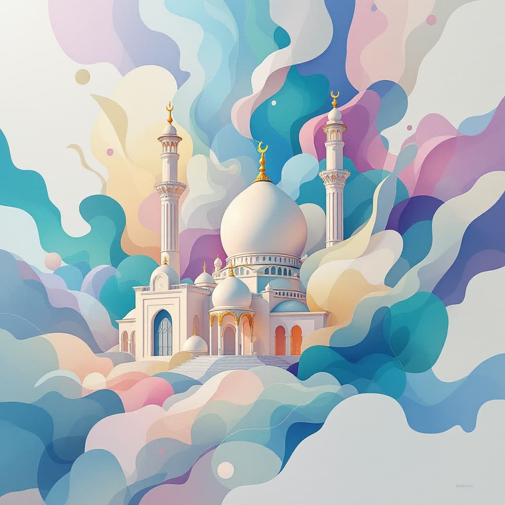 AI generated: a beautiful mosque, painting by Lois van Baarle and Greg Rutkowski, Artgerm, beautiful colors, abstr...