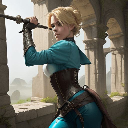 AI generated: zrpgstyle, portrait beautiful girl solo alone medieval RPG character painting blonde hair upsweep up...